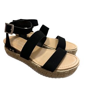 Coconuts by Matisse Bryce Womens Double Strap Wedge Sandals suede black size 10!